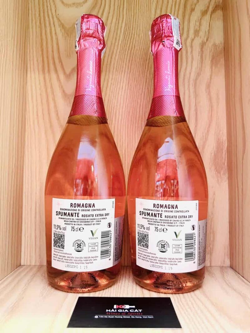 Mặt sau chai rượu Vigneti Romio Novebolle Romagna Spumante Rosato Extra Dry
