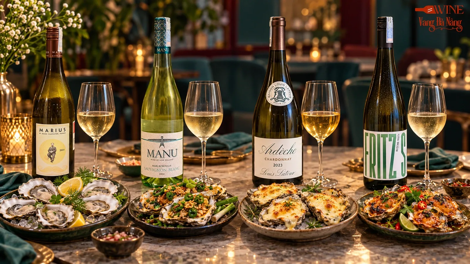 Marius, Manu, Louis Latour và Fritz's cùng bốn cách chế biến hàu sống, mỡ hành, phô mai và sa tế